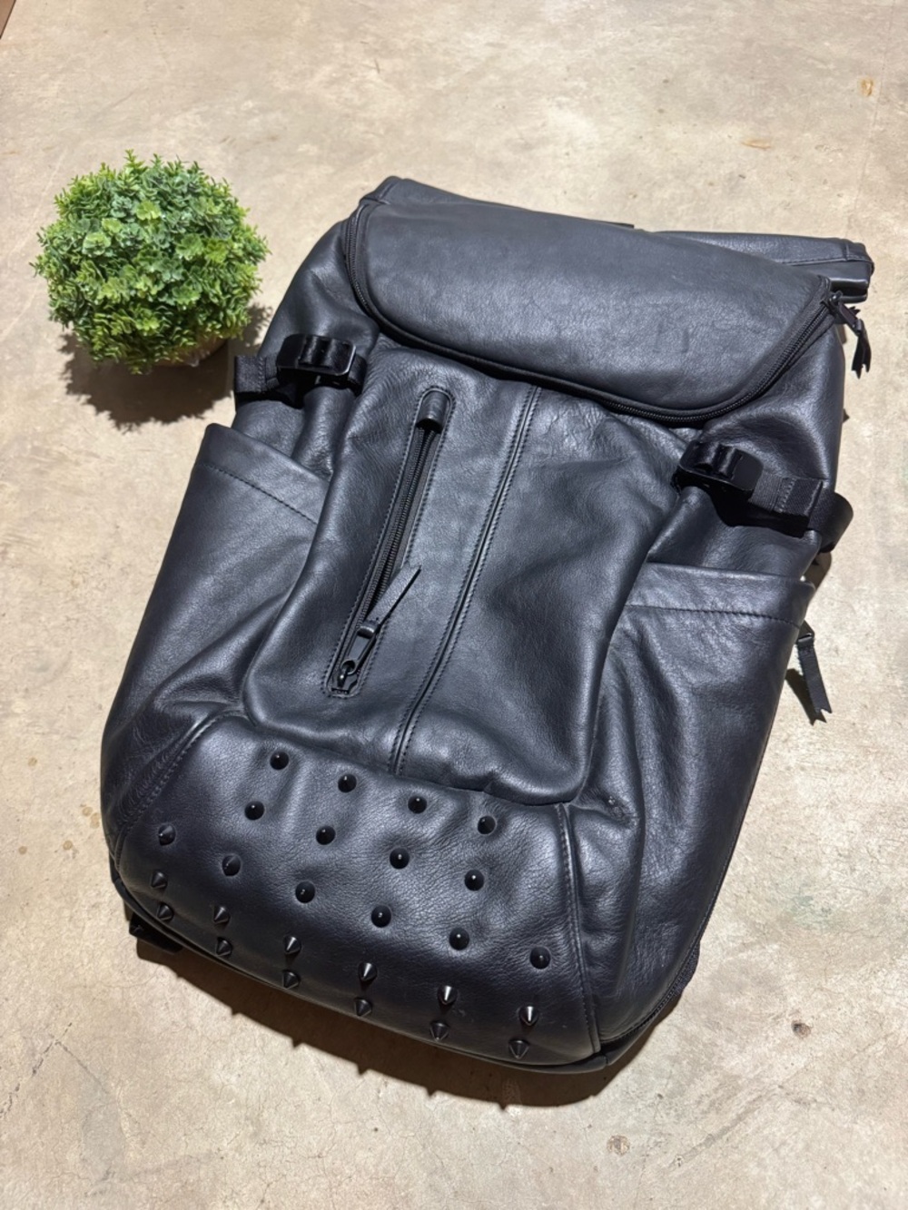 Under Armour Black Faux Leather Studded Backpack Laptop Work School Sporty Edgy